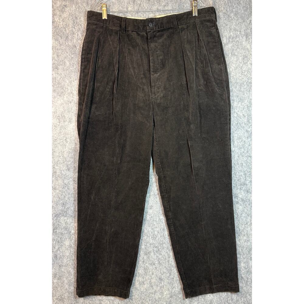 Vintage POLO Ralph Lauren Mens Double Pleat Corduroy 90s 38x30 Brown Pants